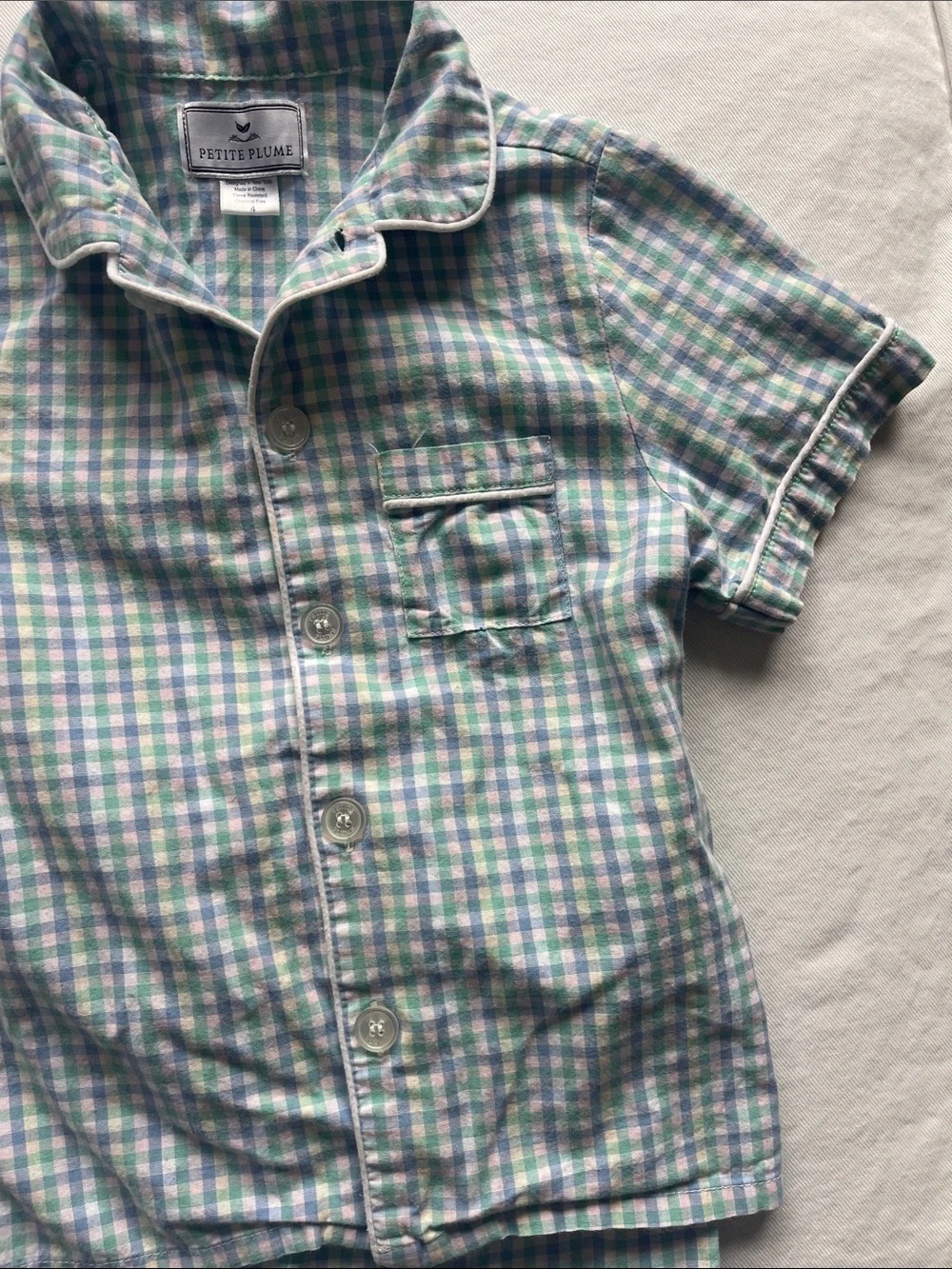 PETITE PLUME Boys' SIZE 4-6 Green & Blue Plaid Short Pajama Set
